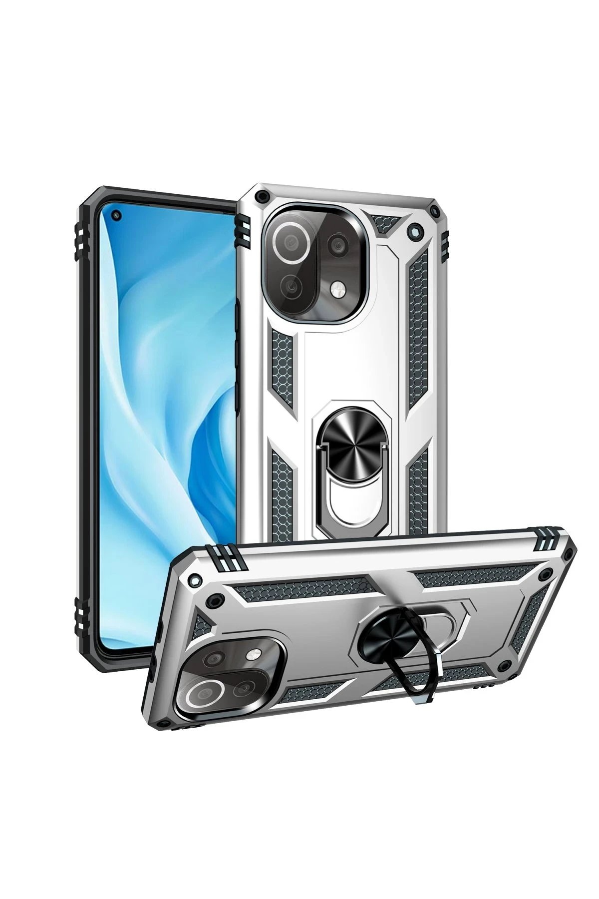 Newface Xiaomi Mİ 11 Lite Kılıf Sofya Yüzüklü Silikon Kapak - Gümüş