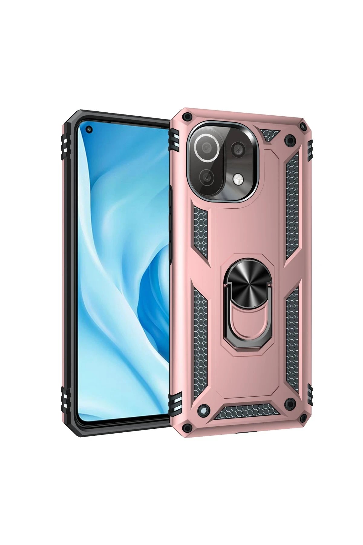 Newface Xiaomi Mİ 11 Lite Kılıf Sofya Yüzüklü Silikon Kapak - Rose