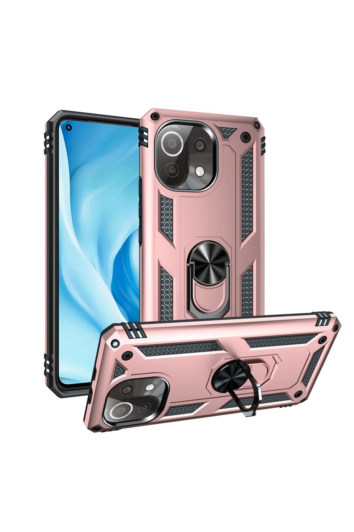 Newface Xiaomi Mİ 11 Lite Kılıf Sofya Yüzüklü Silikon Kapak - Rose