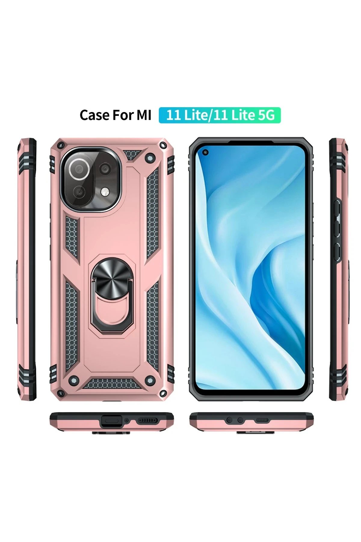 Newface Xiaomi Mİ 11 Lite Kılıf Sofya Yüzüklü Silikon Kapak - Rose