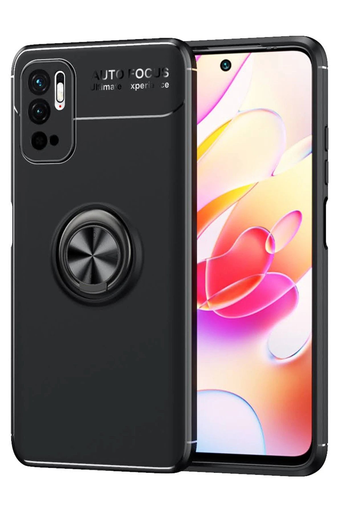 Newface Xiaomi Redmi Note 10 5G Kılıf Range Yüzüklü Silikon - Siyah