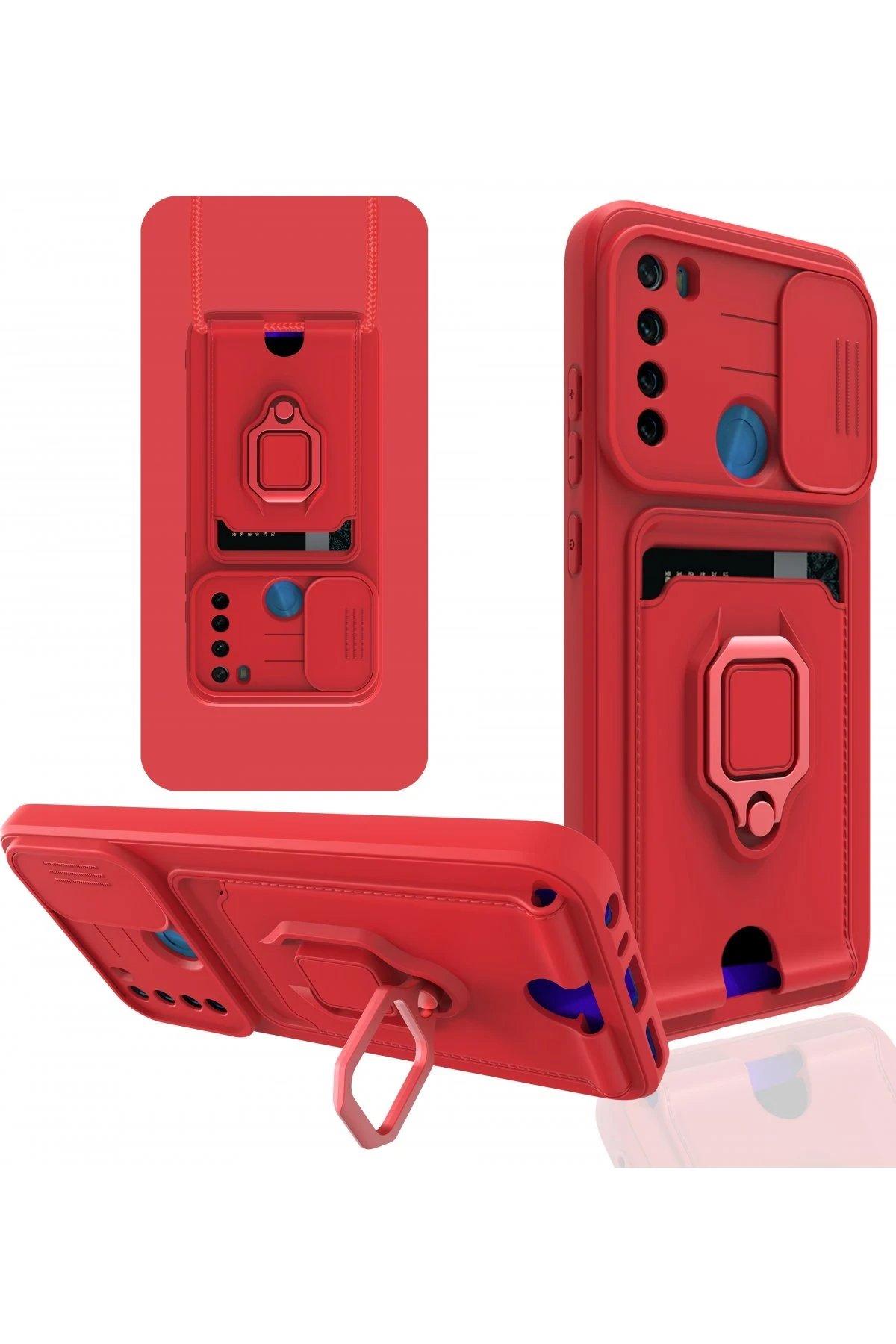 Newface Xiaomi Redmi Note 8 Kılıf Zuma Kartvizitli Yüzüklü Silikon - Kırmızı