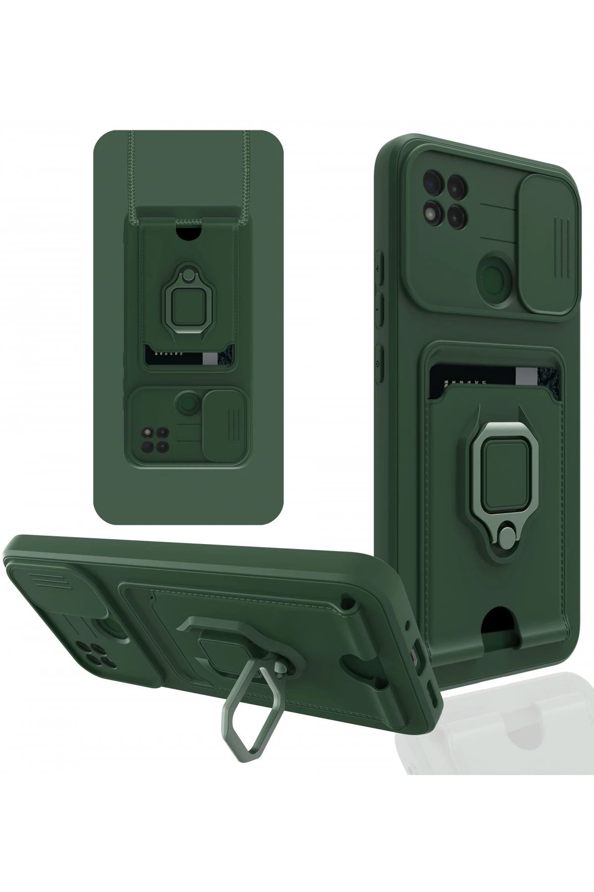 Newface Xiaomi Redmi 9C Kılıf Zuma Kartvizitli Yüzüklü Silikon - Yeşil