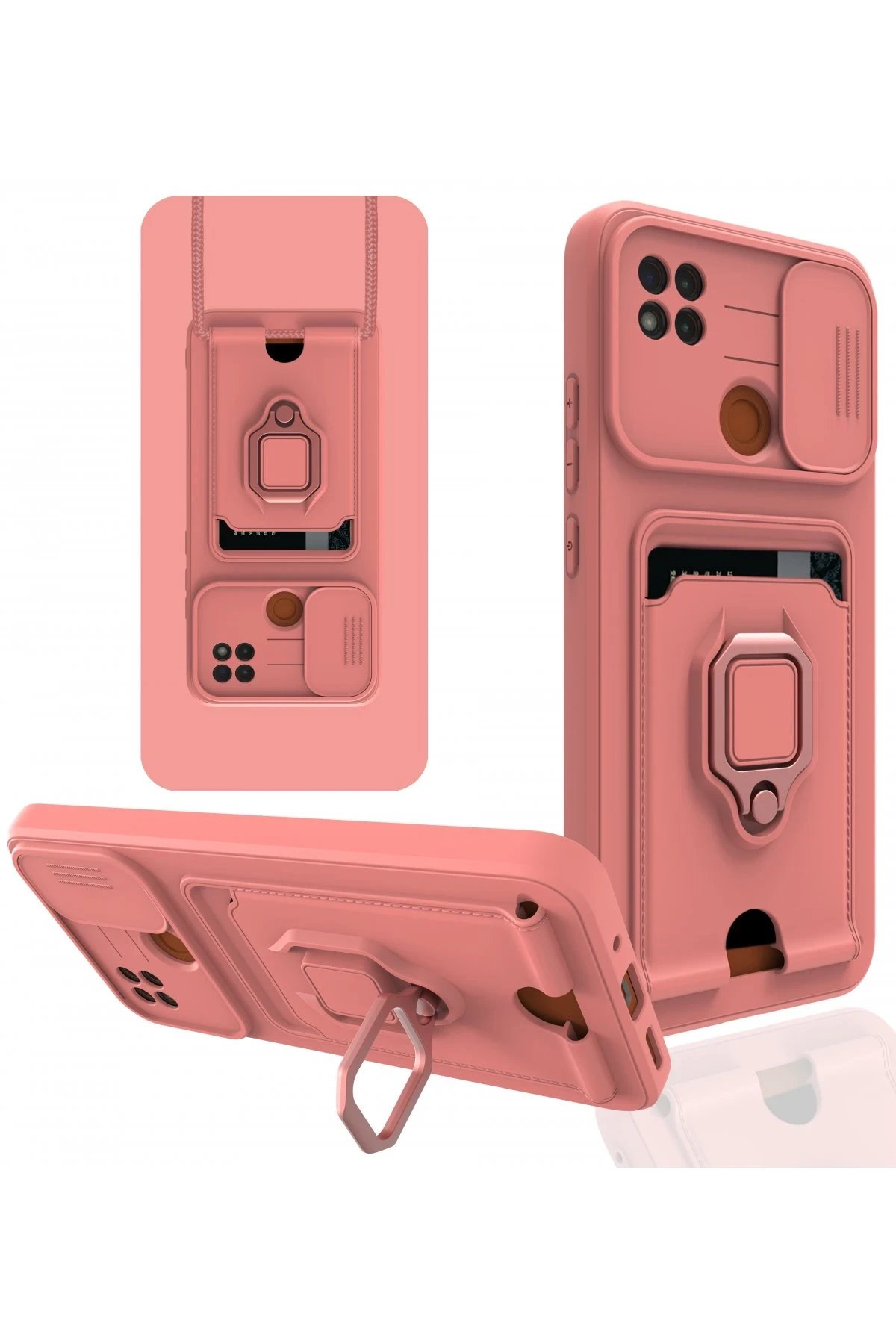 Newface Xiaomi Redmi 9C Kılıf Zuma Kartvizitli Yüzüklü Silikon - Pembe