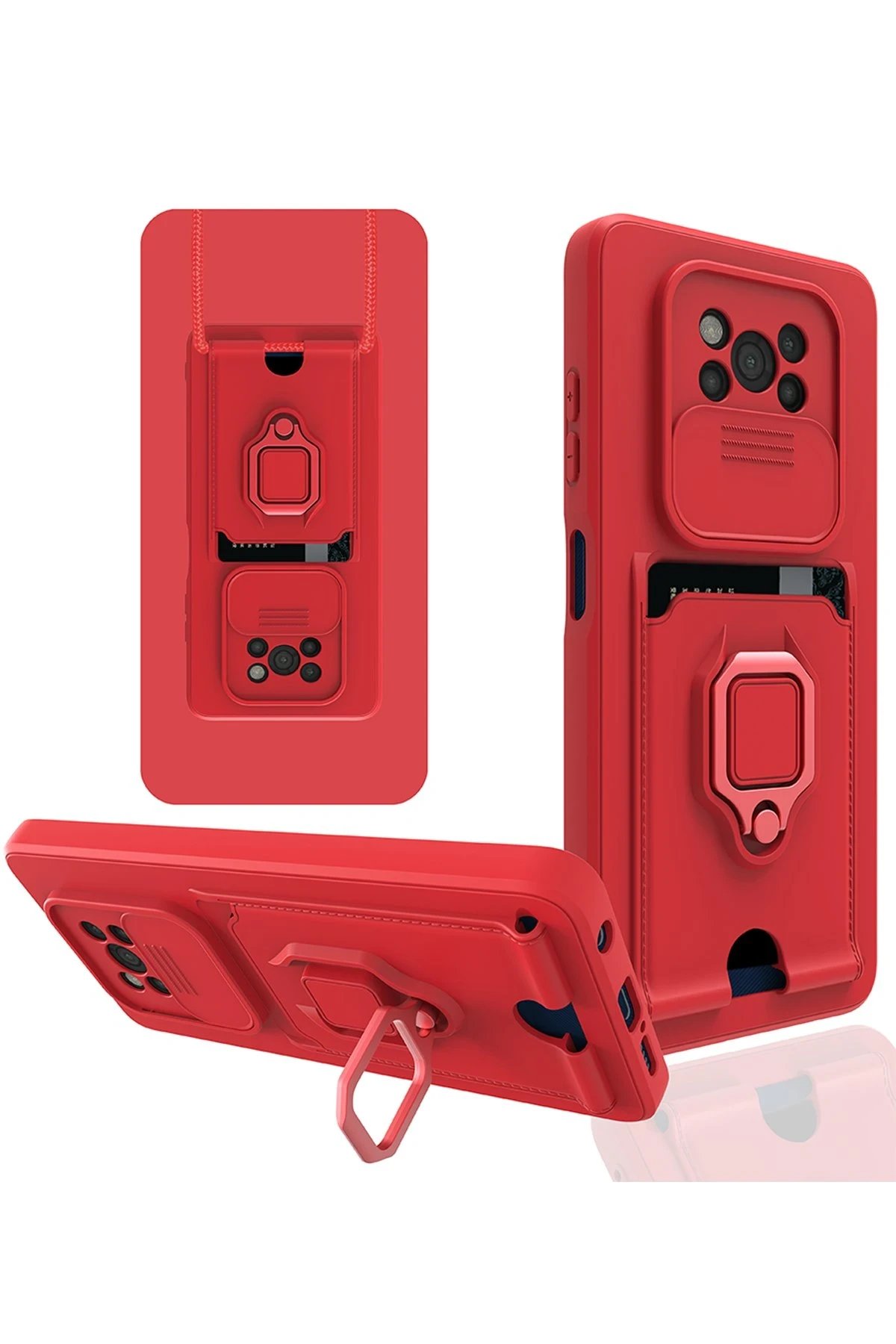 Newface Xiaomi Pocophone X3 Kılıf Zuma Kartvizitli Yüzüklü Silikon - Kırmızı