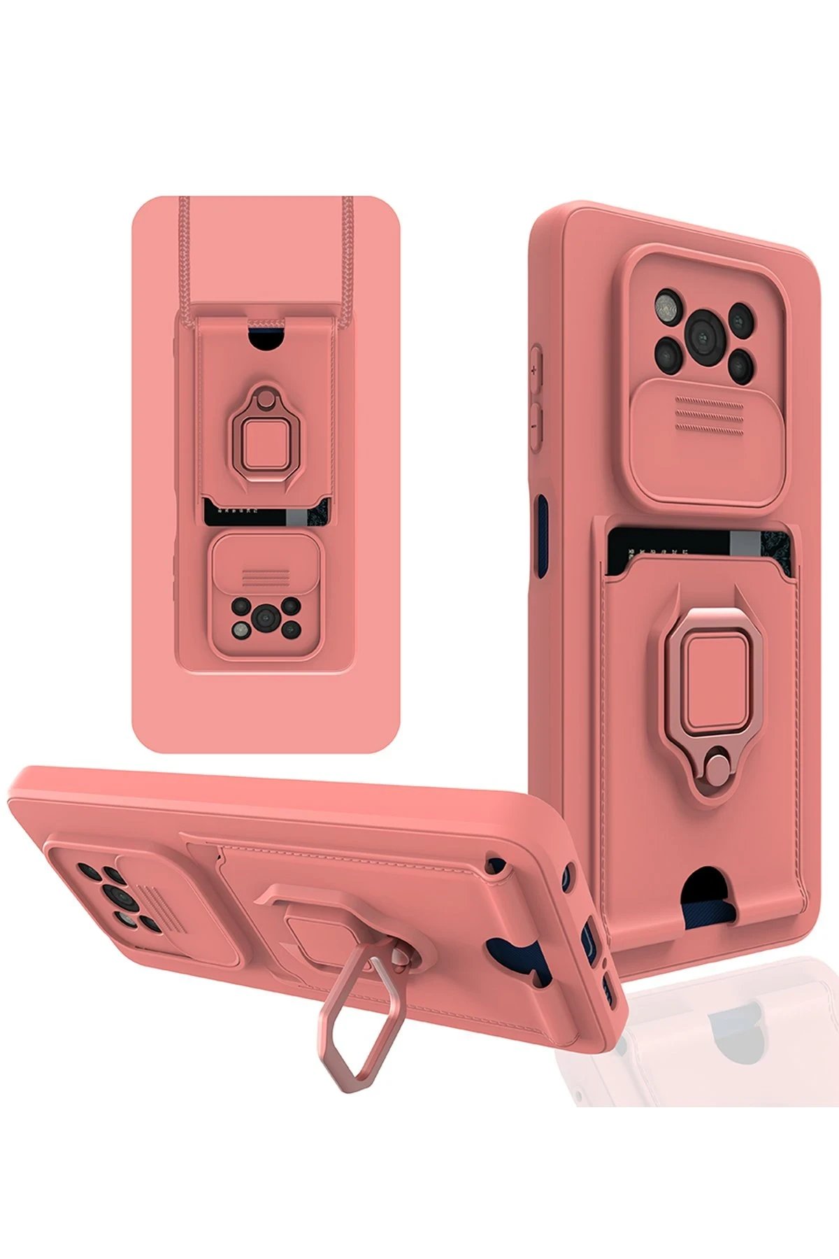 Newface Xiaomi Pocophone X3 Kılıf Zuma Kartvizitli Yüzüklü Silikon - Pembe