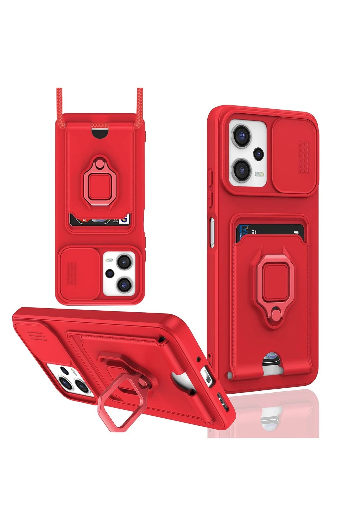 Newface Xiaomi Redmi 12 Kılıf Zuma Kartvizitli Yüzüklü Silikon - Kırmızı