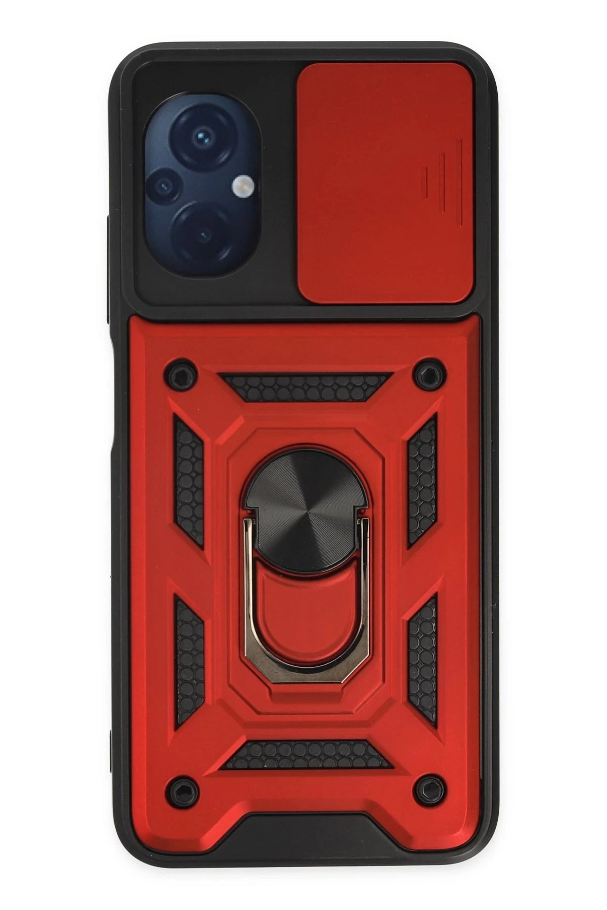 Newface Xiaomi Poco M5 Kılıf Pars Lens Yüzüklü Silikon - Kırmızı