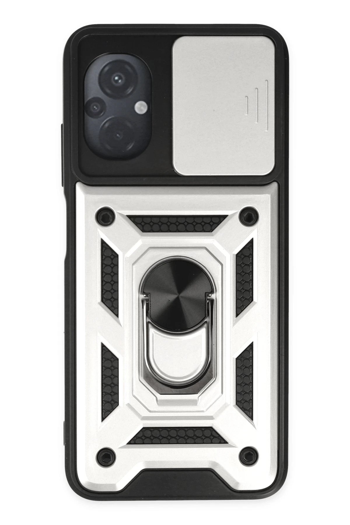 Newface Xiaomi Poco M5 Kılıf Pars Lens Yüzüklü Silikon - Gümüş