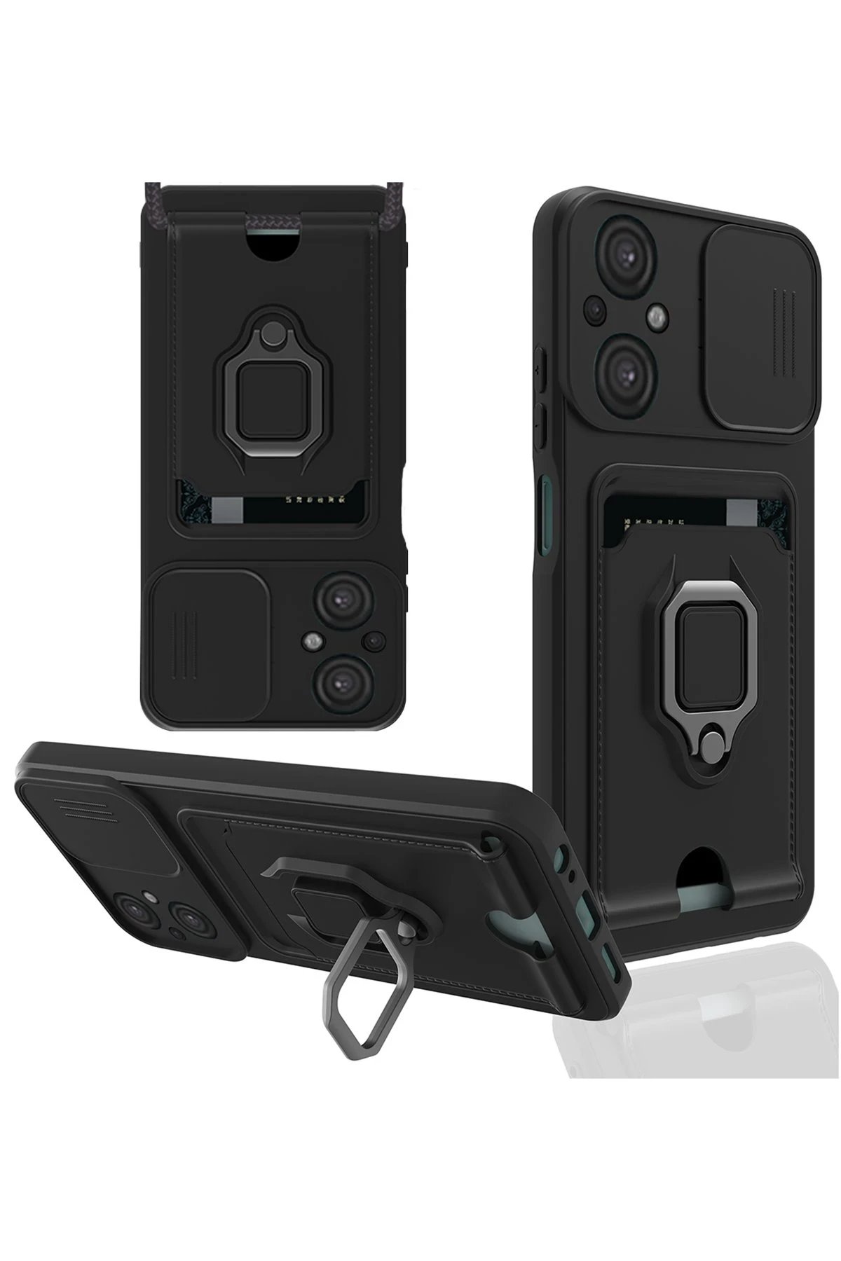 Newface Xiaomi Poco M5 Kılıf Zuma Kartvizitli Yüzüklü Silikon - Siyah