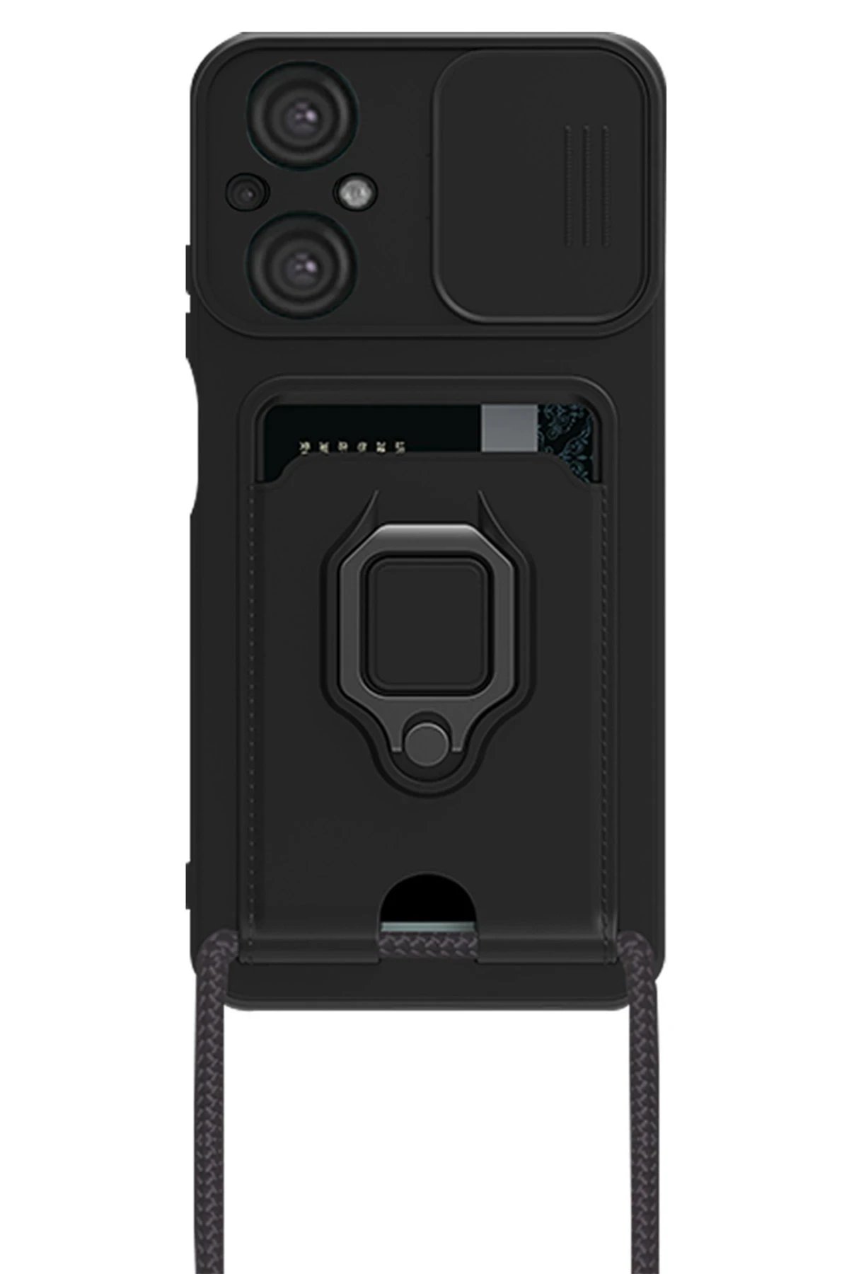 Newface Xiaomi Poco M5 Kılıf Zuma Kartvizitli Yüzüklü Silikon - Siyah