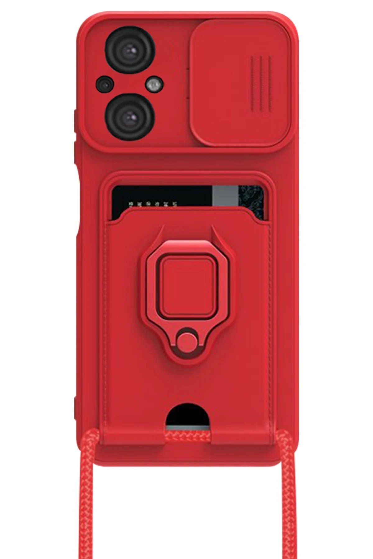 Newface Xiaomi Poco M5 Kılıf Zuma Kartvizitli Yüzüklü Silikon - Kırmızı