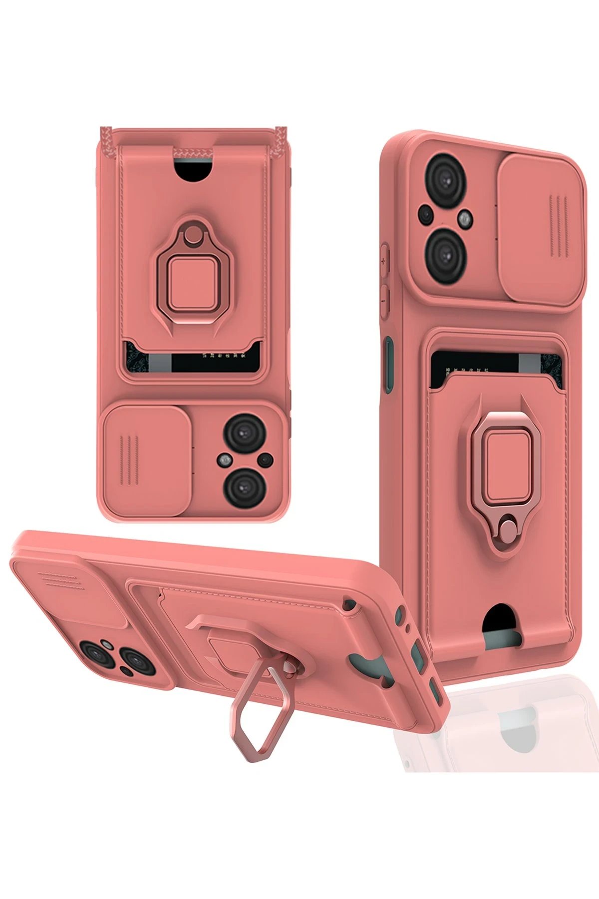 Newface Xiaomi Poco M5 Kılıf Zuma Kartvizitli Yüzüklü Silikon - Pembe