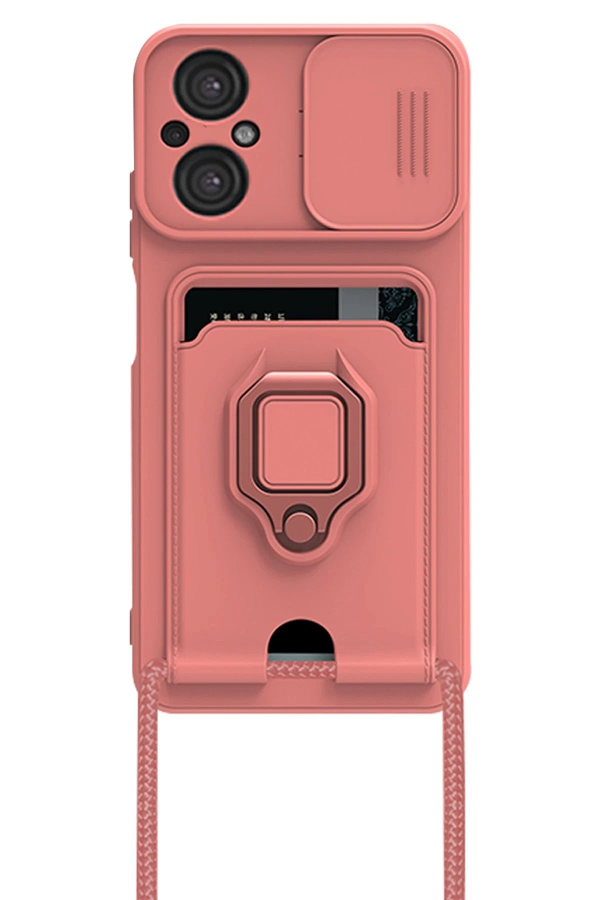 Newface Xiaomi Poco M5 Kılıf Zuma Kartvizitli Yüzüklü Silikon - Pembe