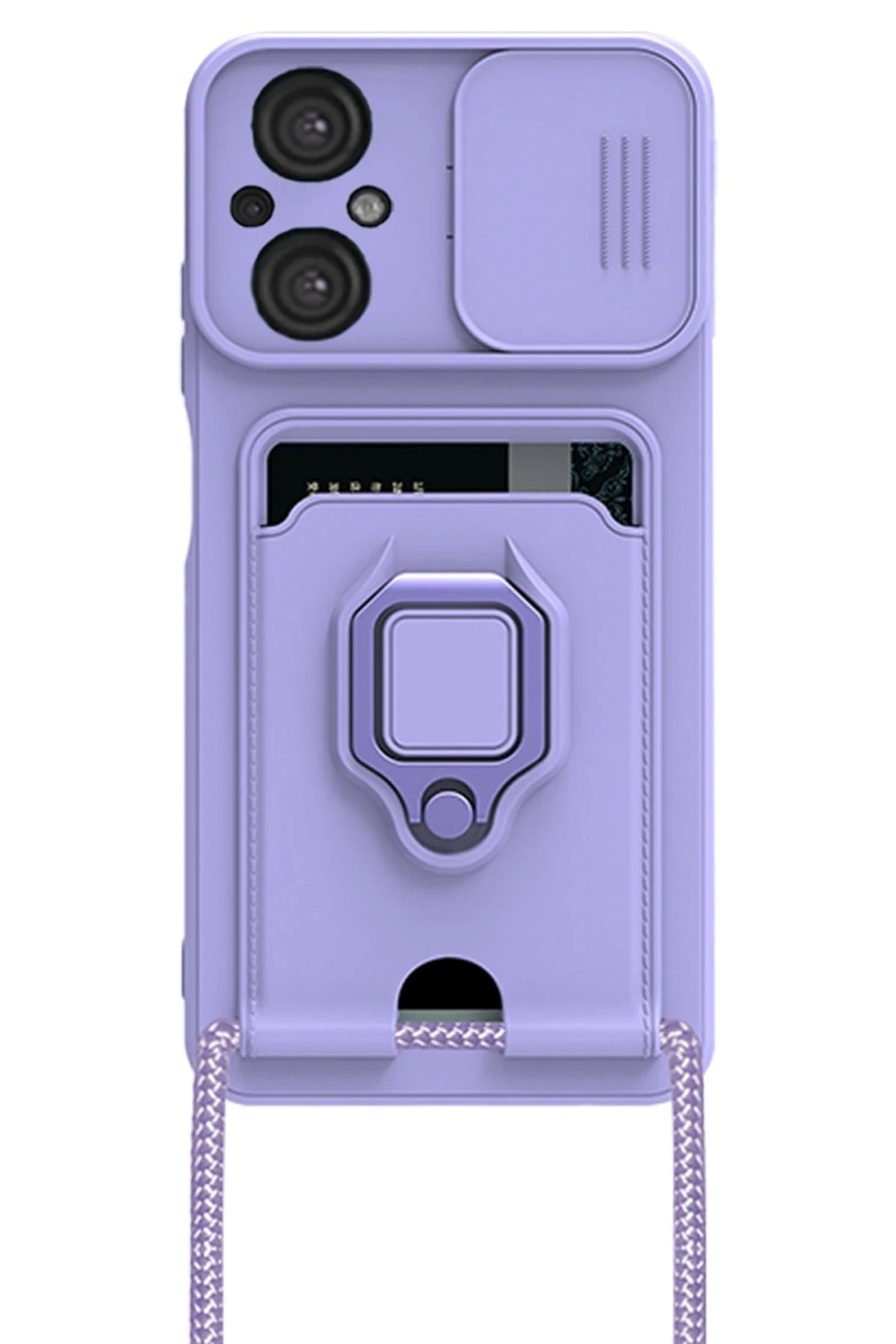 Newface Xiaomi Poco M5 Kılıf Zuma Kartvizitli Yüzüklü Silikon - Lila