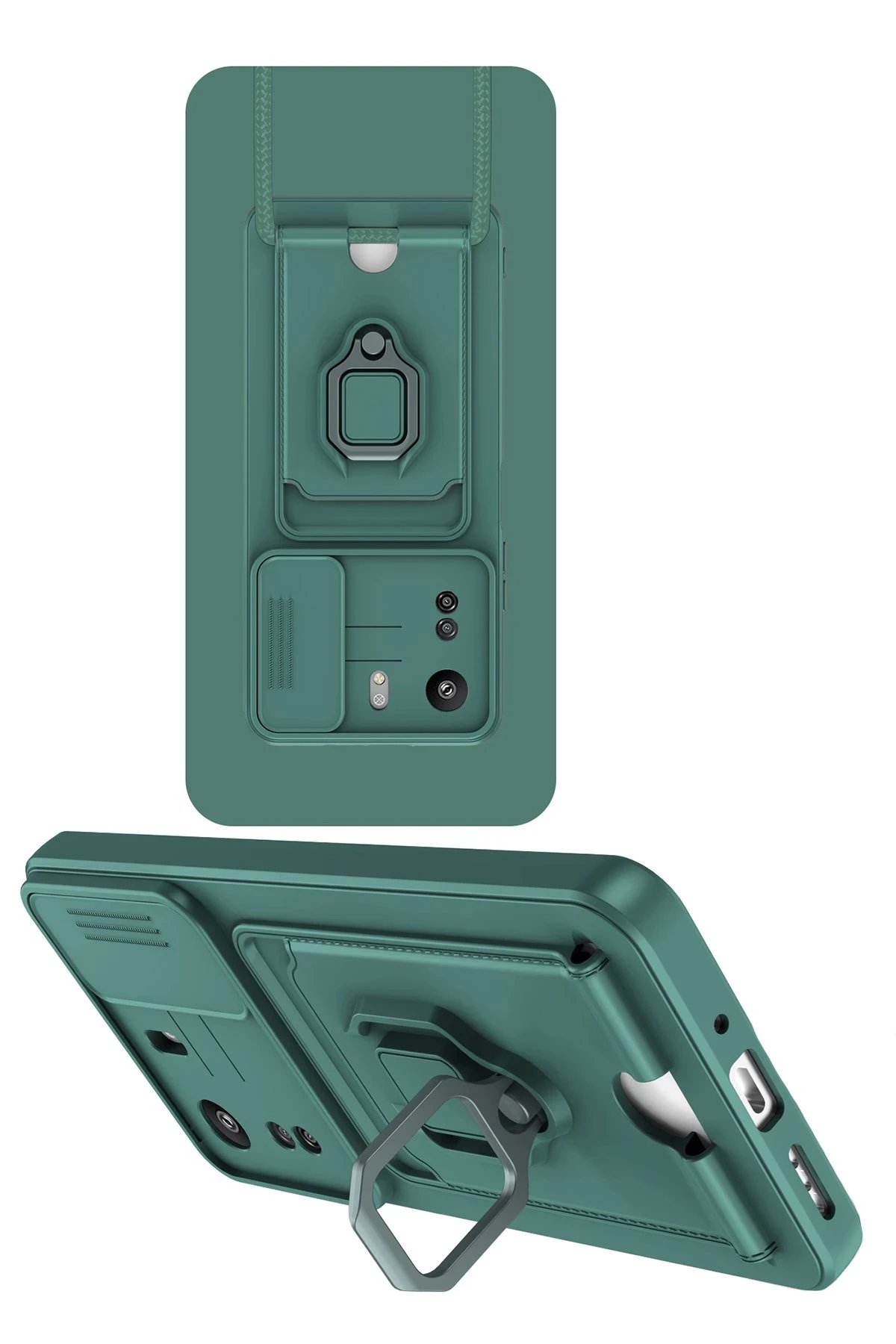 Newface Xiaomi Redmi 13C Kılıf Zuma Kartvizitli Yüzüklü Silikon - Yeşil