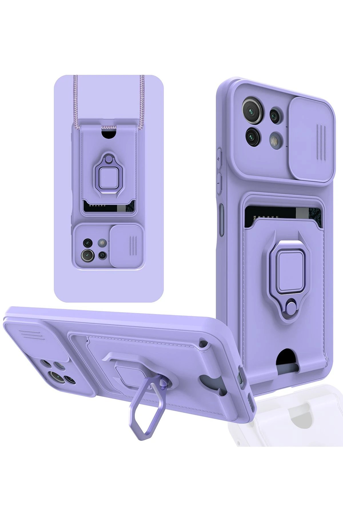 Newface Xiaomi Mİ 11 Lite Kılıf Zuma Kartvizitli Yüzüklü Silikon - Lila