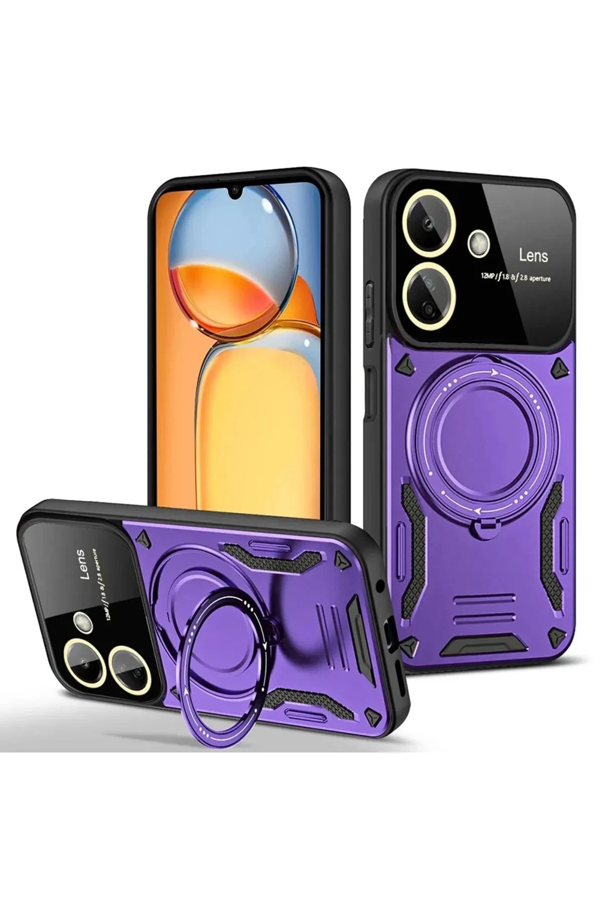 Newface Xiaomi Redmi 13C Kılıf Joy Lens Standlı Kapak - Mor