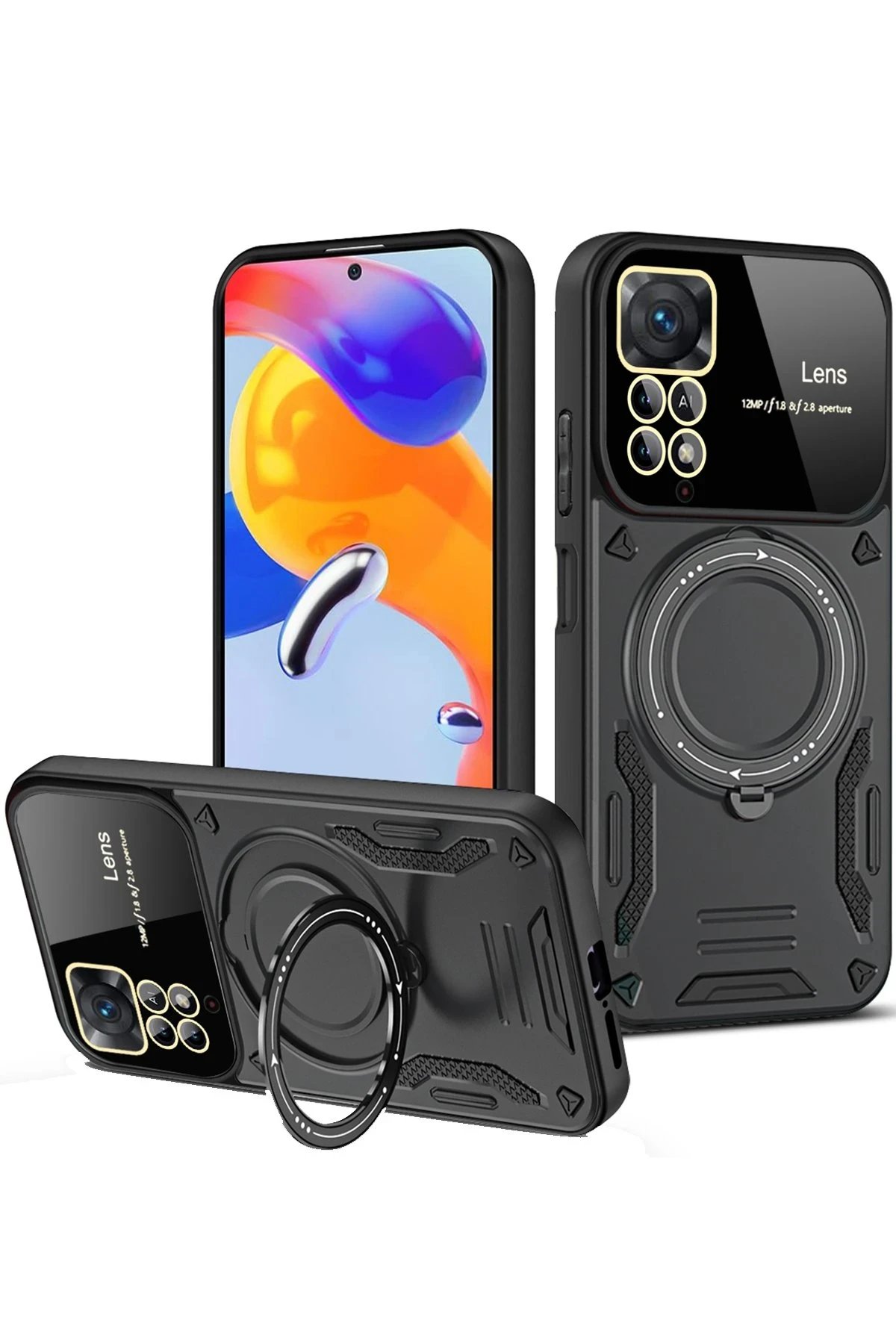 Newface Xiaomi Redmi Note 12 Pro 4G Kılıf Joy Lens Standlı Kapak - Siyah