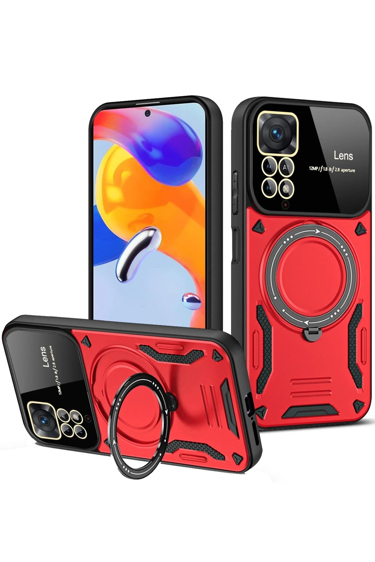 Newface Xiaomi Redmi Note 12 Pro 4G Kılıf Joy Lens Standlı Kapak - Kırmızı