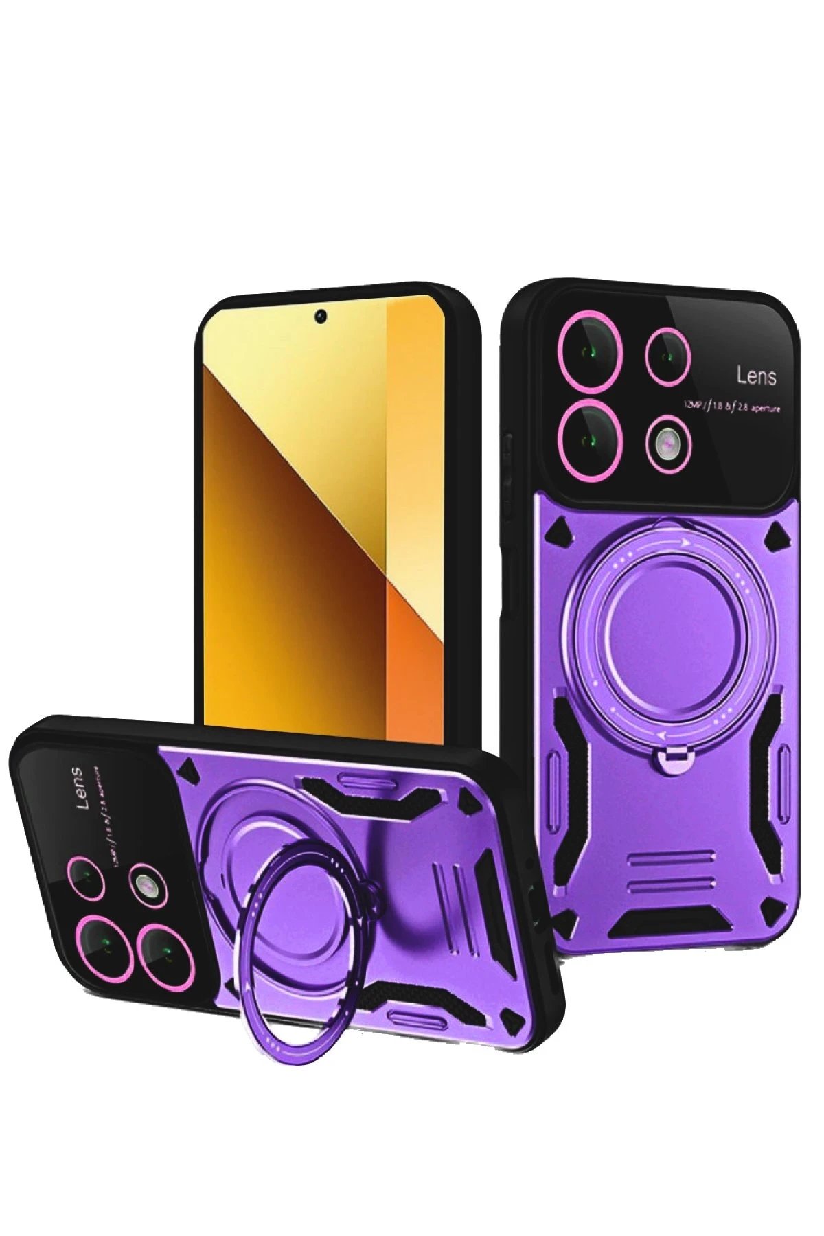 Newface Xiaomi Redmi Note 13 4G Kılıf Joy Lens Standlı Kapak - Mor