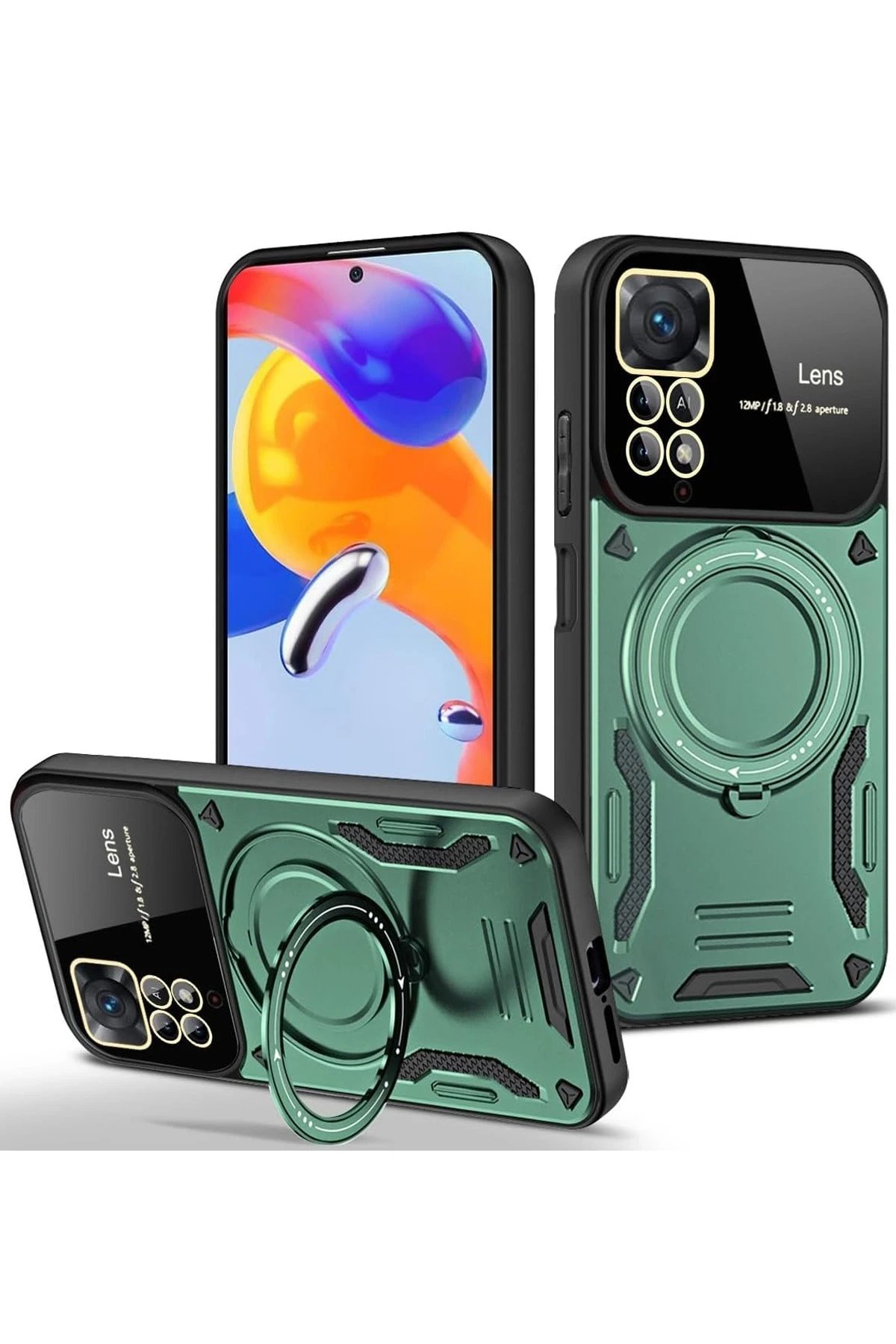 Newface Xiaomi Redmi Note 11 Pro Kılıf Joy Lens Standlı Kapak - Koyu Yeşil