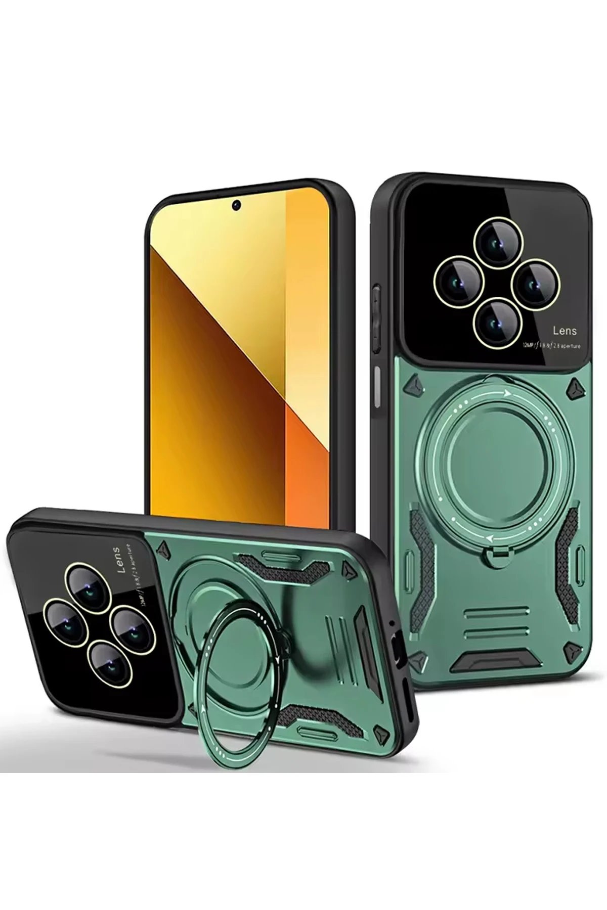 Newface Xiaomi Redmi 14C Kılıf Joy Lens Standlı Kapak - Koyu Yeşil