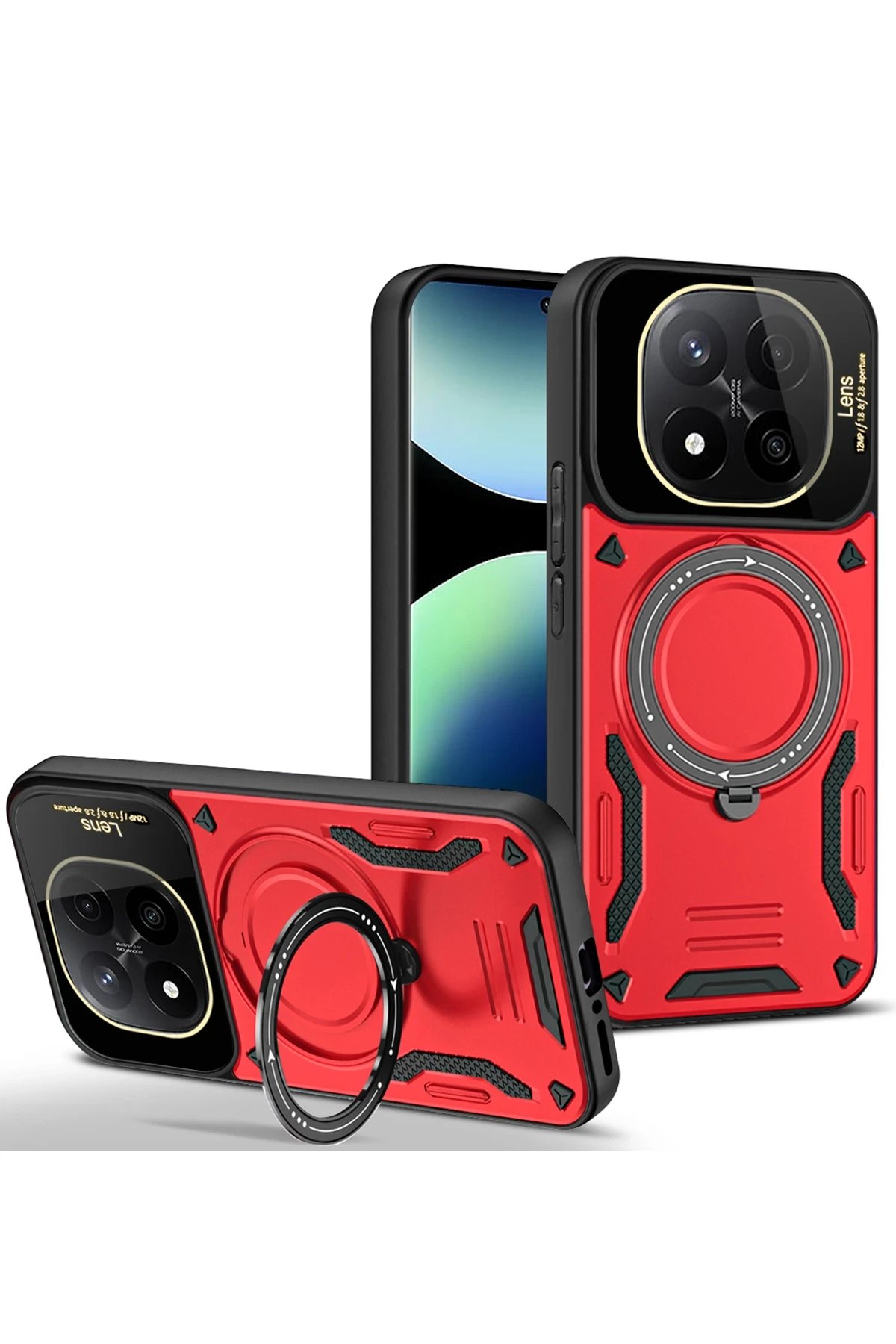 Newface Xiaomi Redmi Note 14 Pro 4G Kılıf Joy Lens Standlı Kapak - Kırmızı