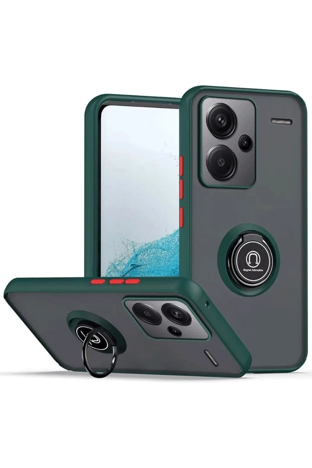 Newface Xiaomi Redmi Note 13 Pro Plus Kılıf Montreal Yüzüklü Silikon Kapak - Yeşil