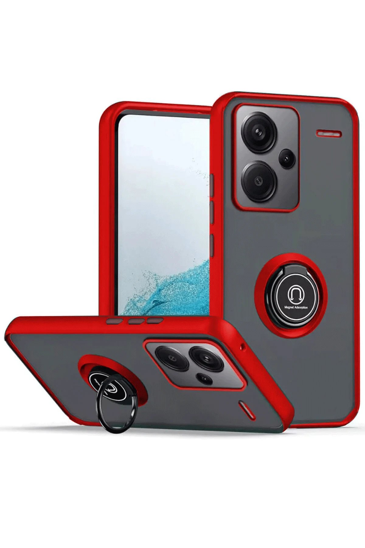 Newface Xiaomi Redmi Note 13 Pro Plus Kılıf Montreal Yüzüklü Silikon Kapak - Kırmızı