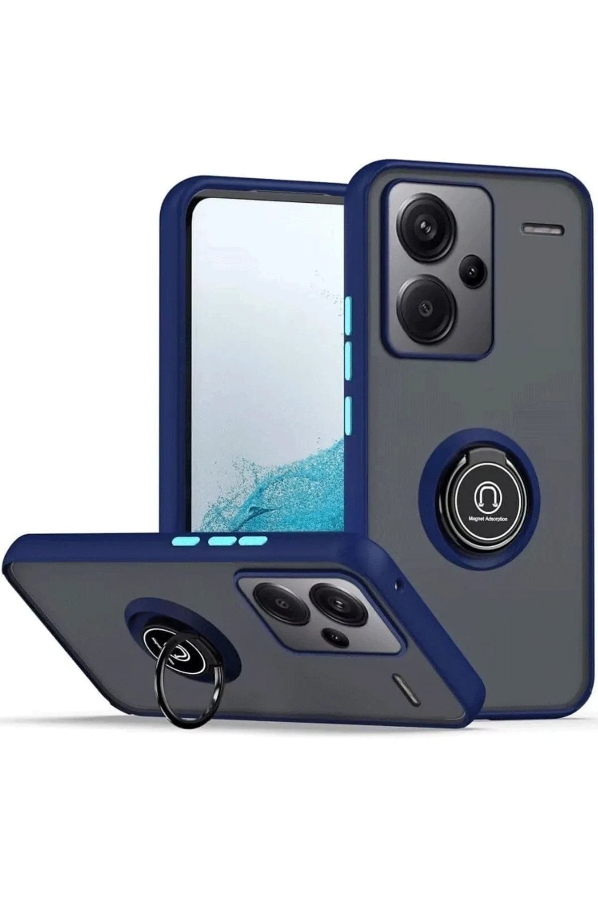 Newface Xiaomi Redmi Note 13 Pro Plus Kılıf Montreal Yüzüklü Silikon Kapak - Lacivert