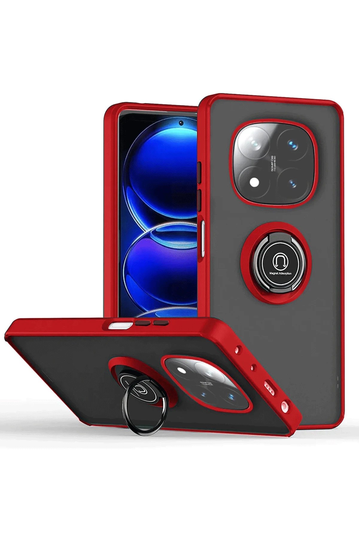 Newface Xiaomi Redmi Note 14 Pro 4G Kılıf Montreal Yüzüklü Silikon Kapak - Kırmızı