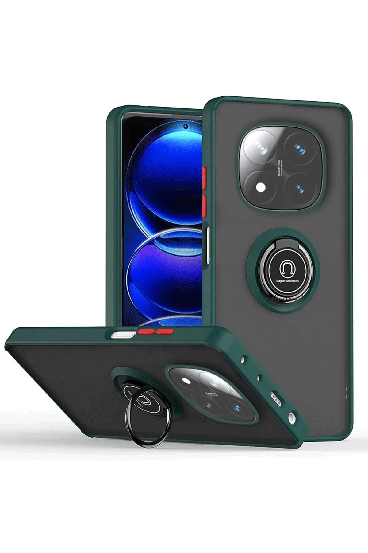 Newface Xiaomi Redmi Note 14 Pro Plus Kılıf Montreal Yüzüklü Silikon Kapak - Yeşil