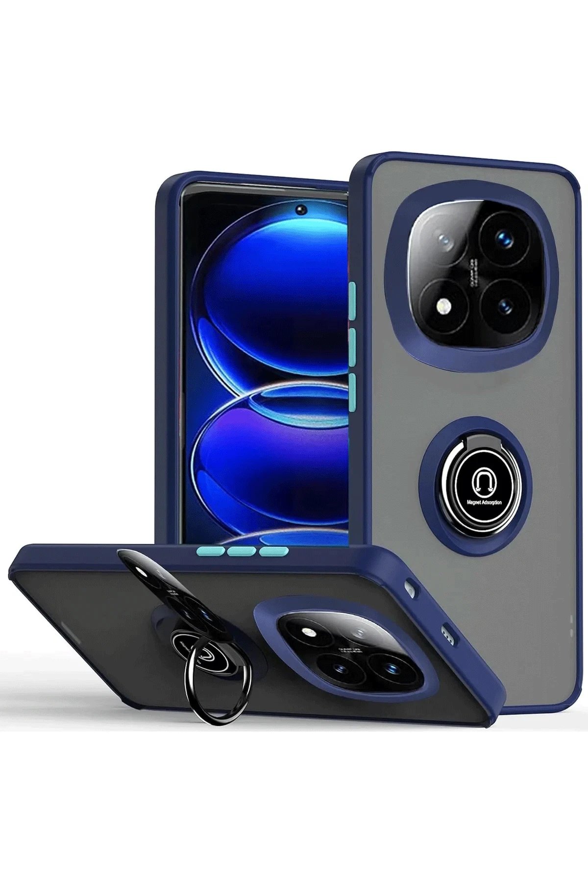 Newface Xiaomi Redmi Note 14 Pro Plus Kılıf Montreal Yüzüklü Silikon Kapak - Lacivert