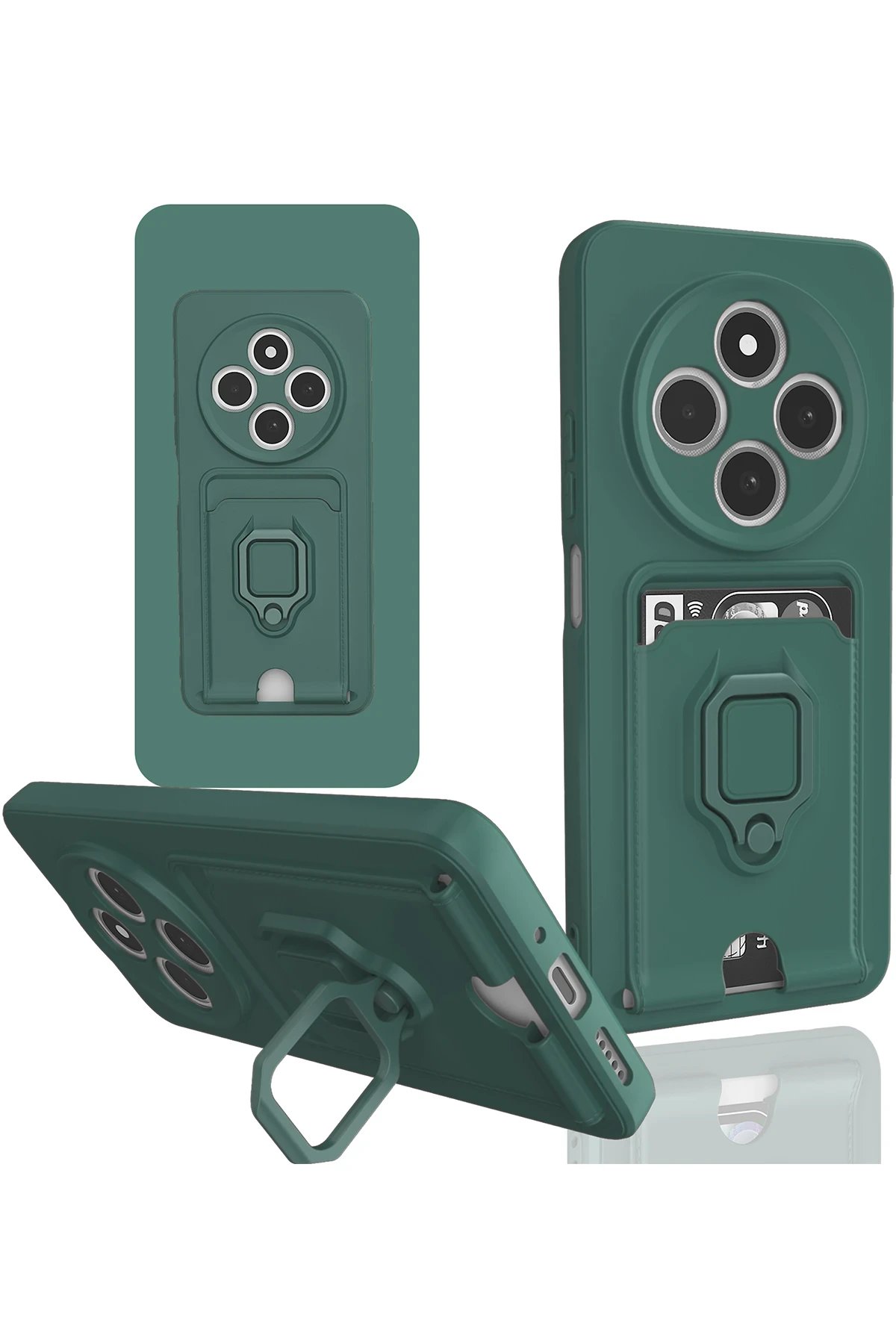 Newface Xiaomi Redmi 14C Kılıf Zuma Kartvizitli Yüzüklü Silikon - Yeşil