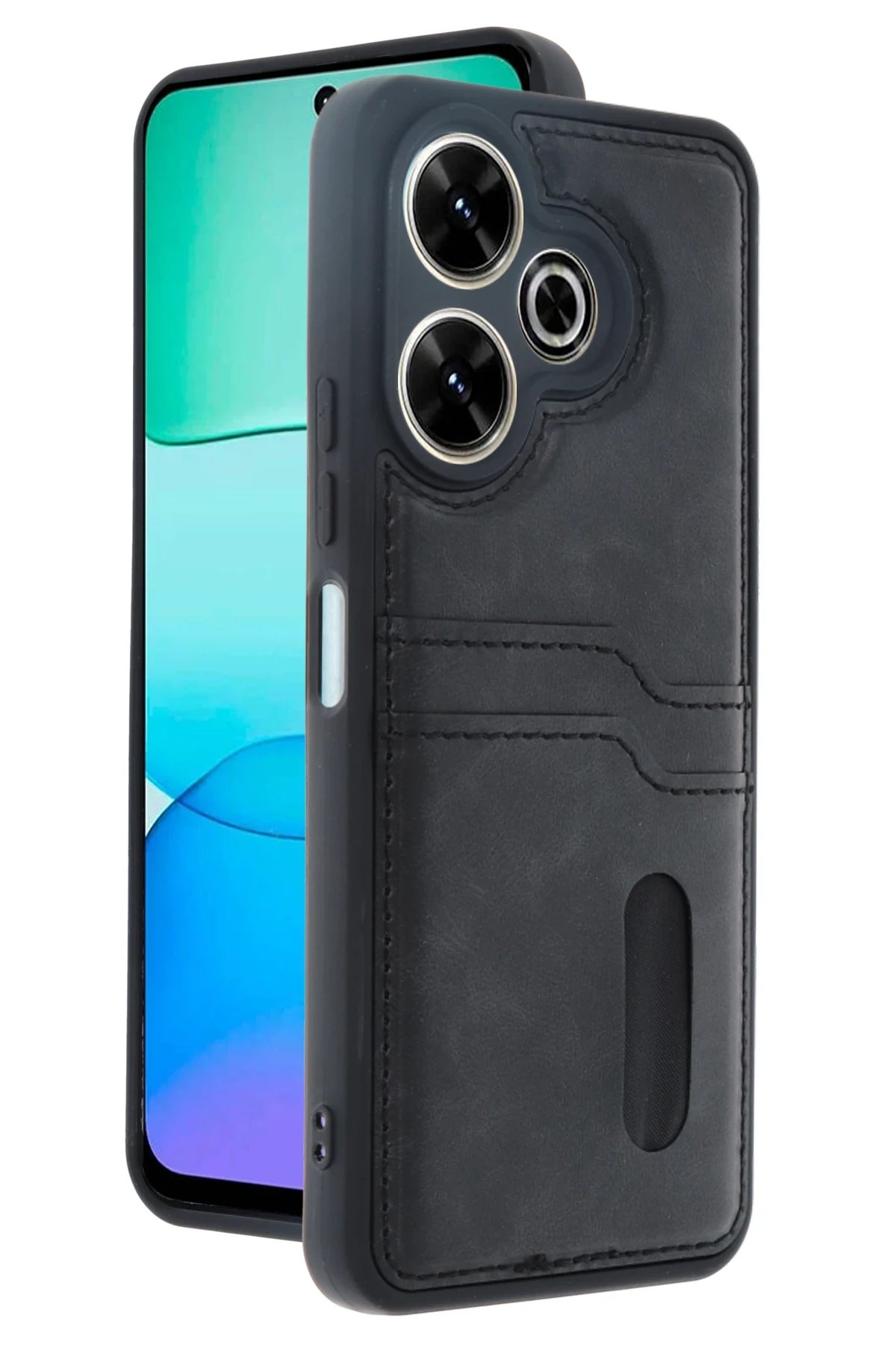 Newface Xiaomi Redmi 13 4G Kılıf Sara Kartvizitli Deri Kılıf - Siyah