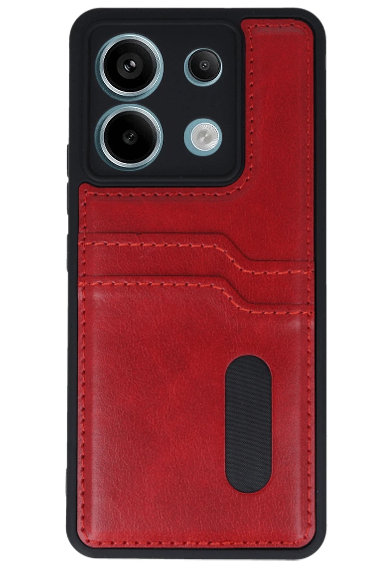 Newface Xiaomi Redmi Note 13 Pro 4G Kılıf Sara Kartvizitli Deri Kılıf - Kırmızı