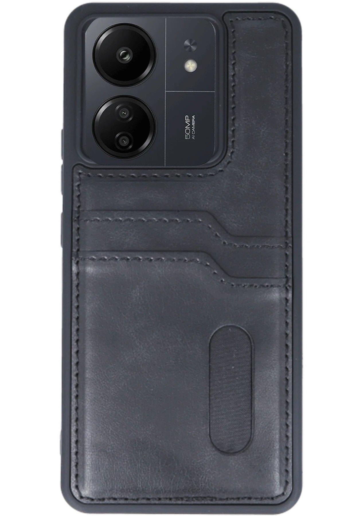 Newface Xiaomi Redmi 13C Kılıf Sara Kartvizitli Deri Kılıf - Siyah