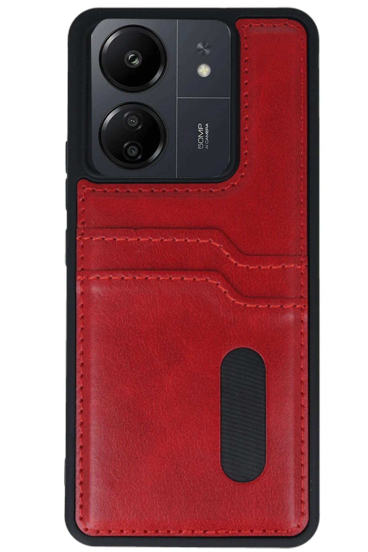 Newface Xiaomi Redmi 13C Kılıf Sara Kartvizitli Deri Kılıf - Kırmızı