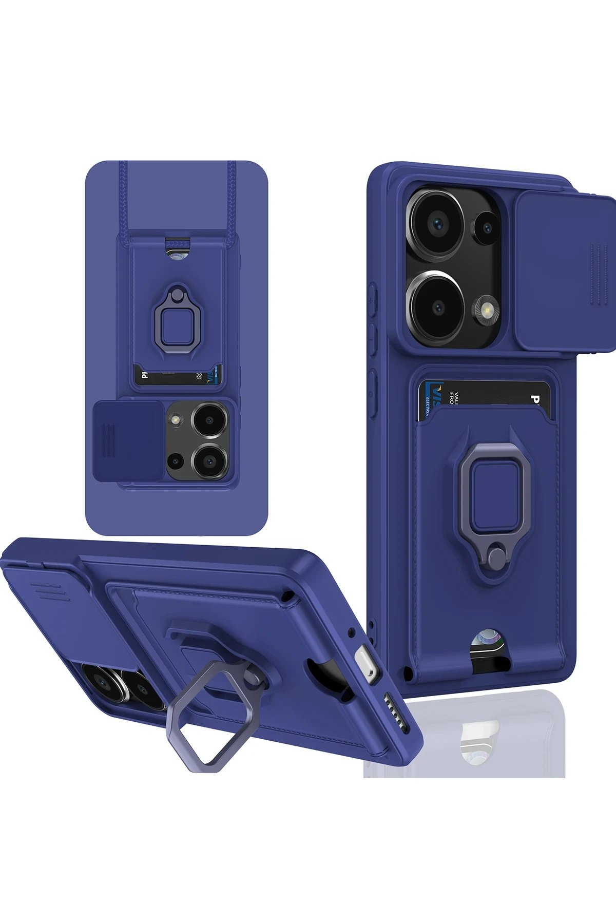 Newface Xiaomi Redmi Note 13 Pro 4G Kılıf Zuma Kartvizitli Yüzüklü Silikon - Lacivert