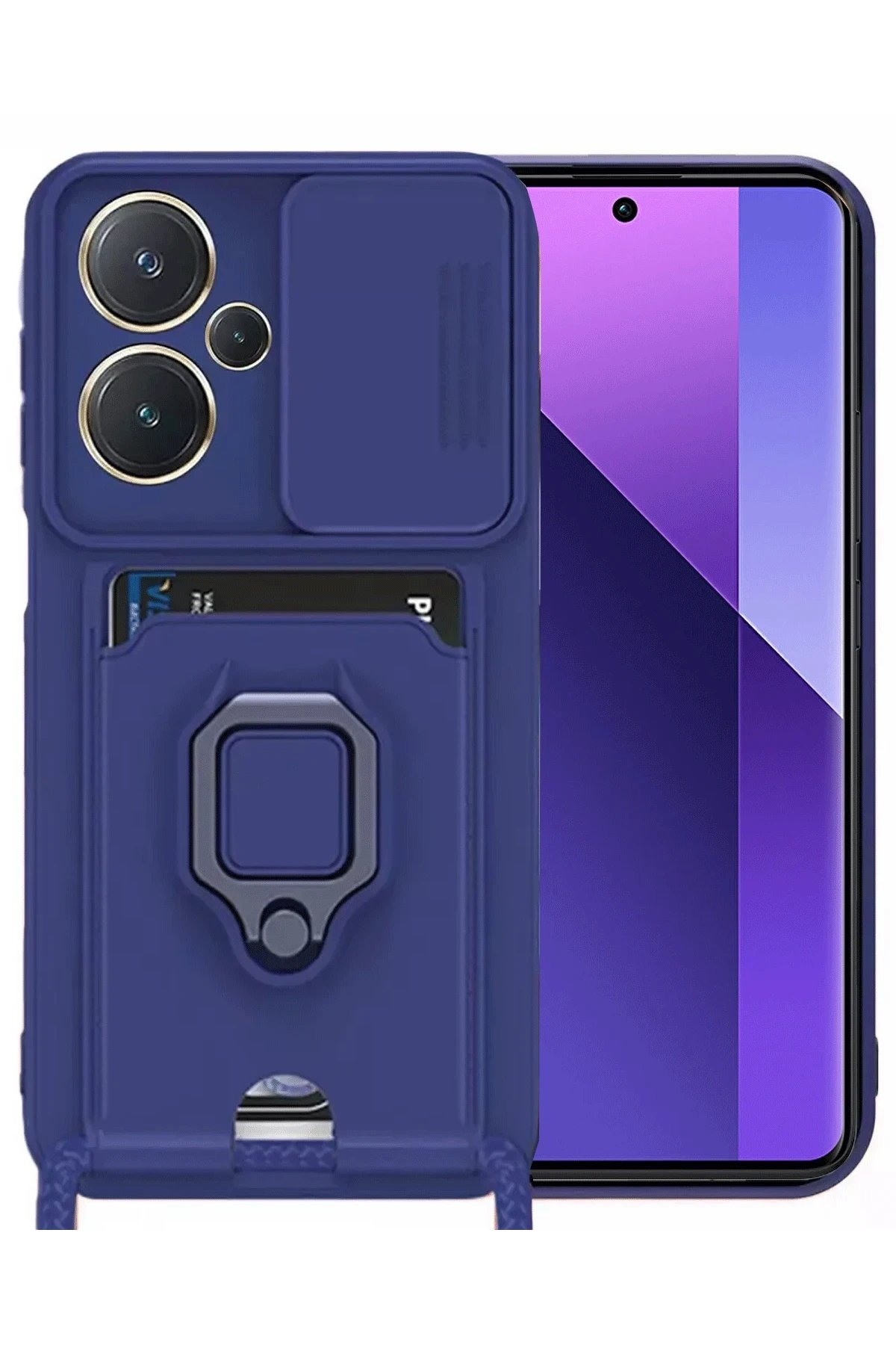 Newface Xiaomi Redmi Note 13 Pro Plus Kılıf Zuma Kartvizitli Yüzüklü Silikon - Lacivert