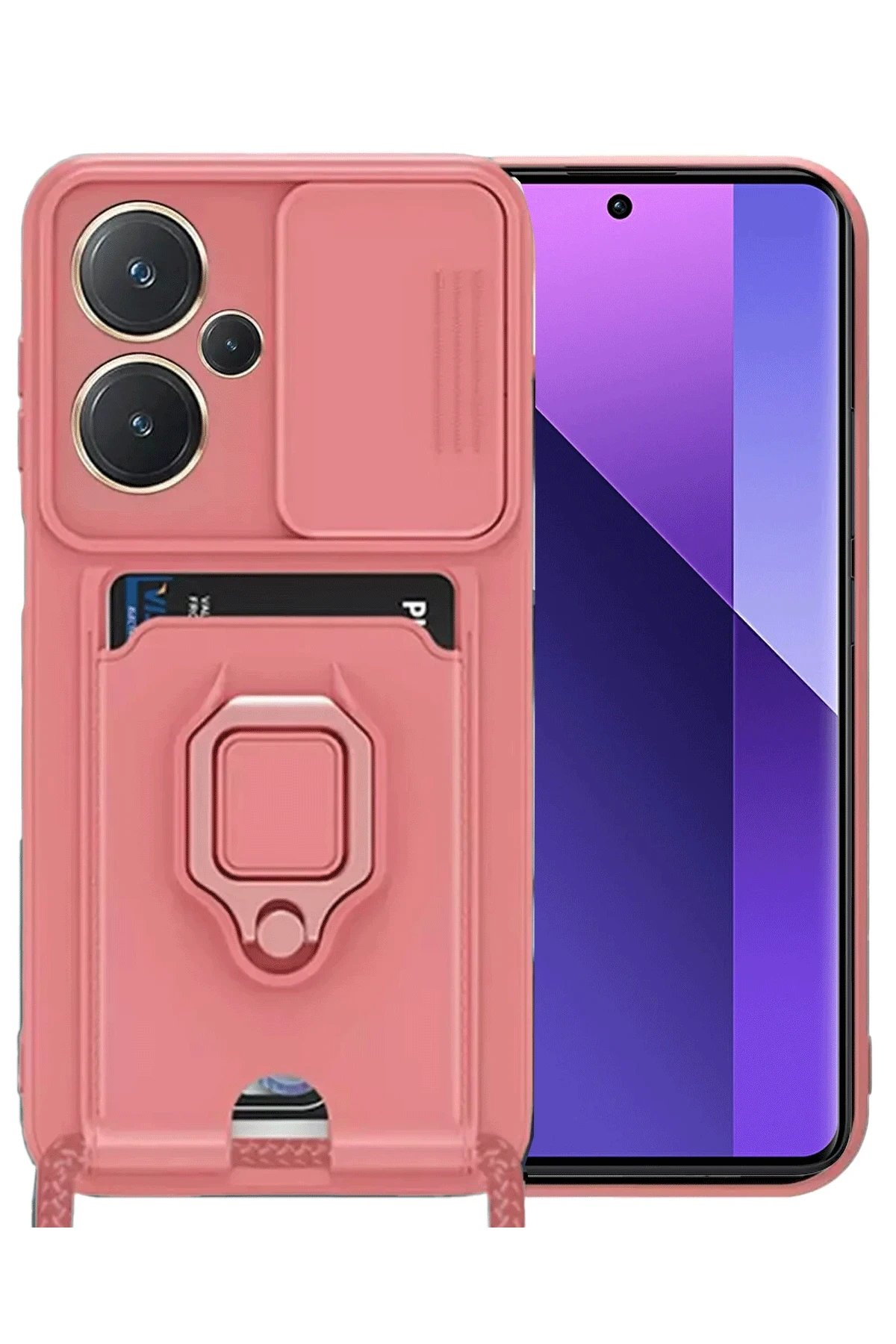 Newface Xiaomi Redmi Note 13 Pro Plus Kılıf Zuma Kartvizitli Yüzüklü Silikon - Pembe