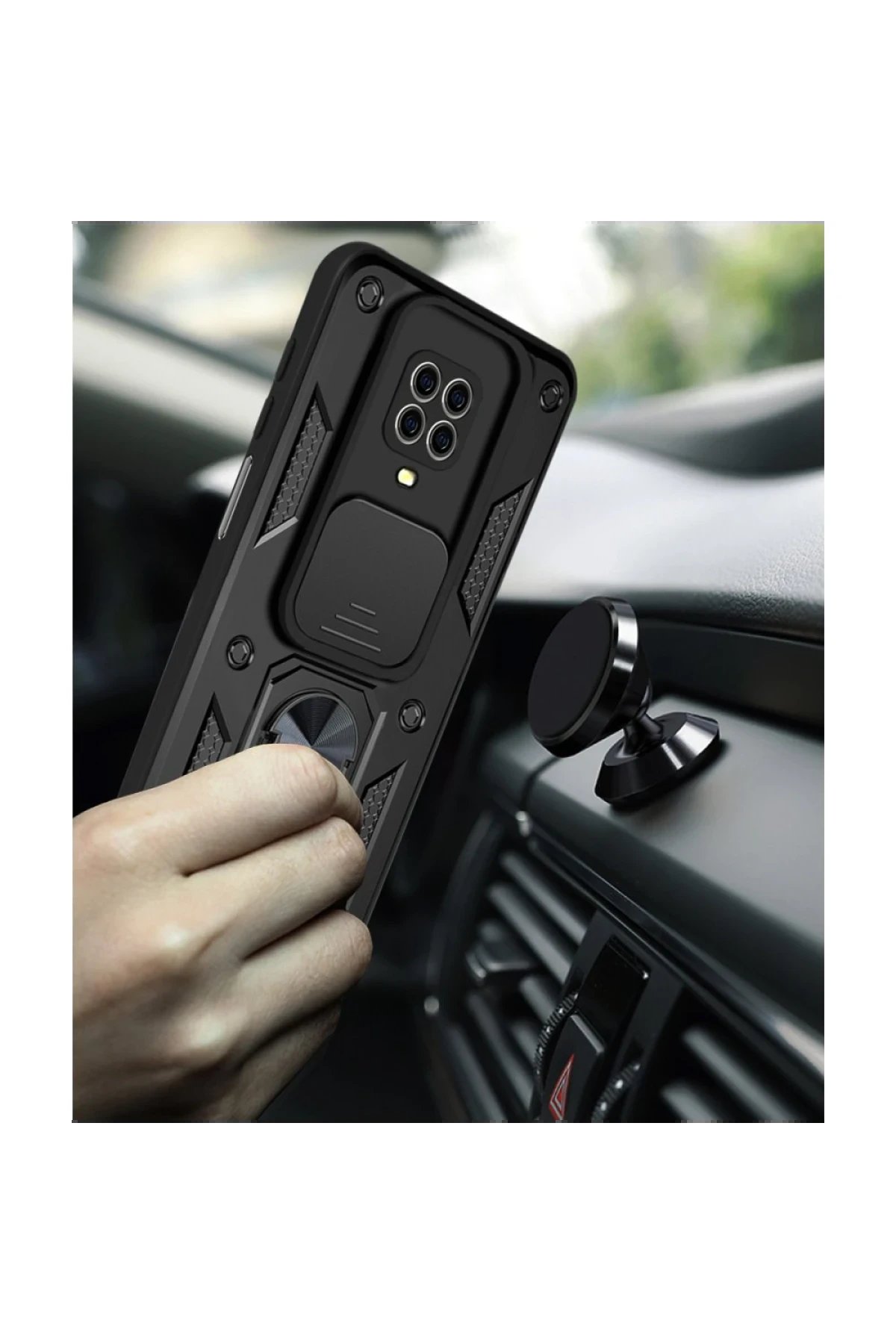 Newface Xiaomi Redmi Note 9 Pro Kılıf Pars Lens Yüzüklü Silikon - Kırmızı