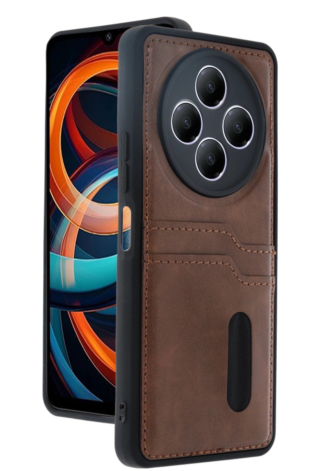 Newface Xiaomi Redmi 14C Kılıf Sara Kartvizitli Deri Kılıf - Taba