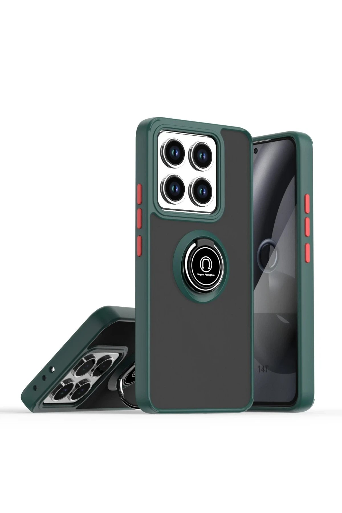 Newface Xiaomi Mi 14T Pro Kılıf Montreal Yüzüklü Silikon Kapak - Yeşil