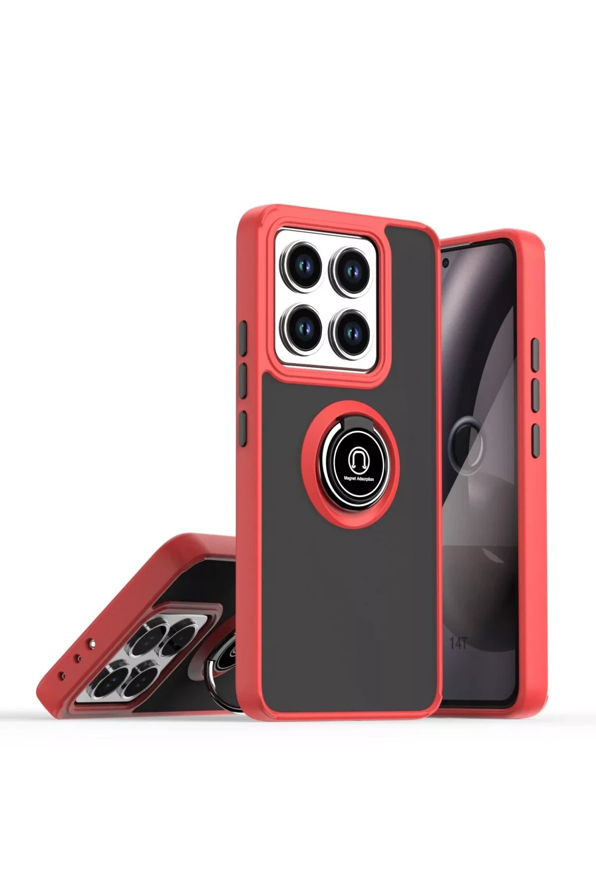 Newface Xiaomi Mi 14T Pro Kılıf Montreal Yüzüklü Silikon Kapak - Kırmızı