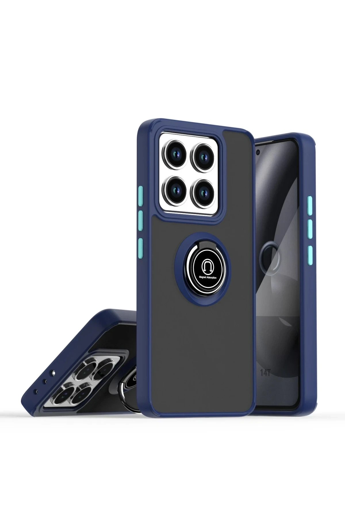 Newface Xiaomi Mi 14T Pro Kılıf Montreal Yüzüklü Silikon Kapak - Lacivert