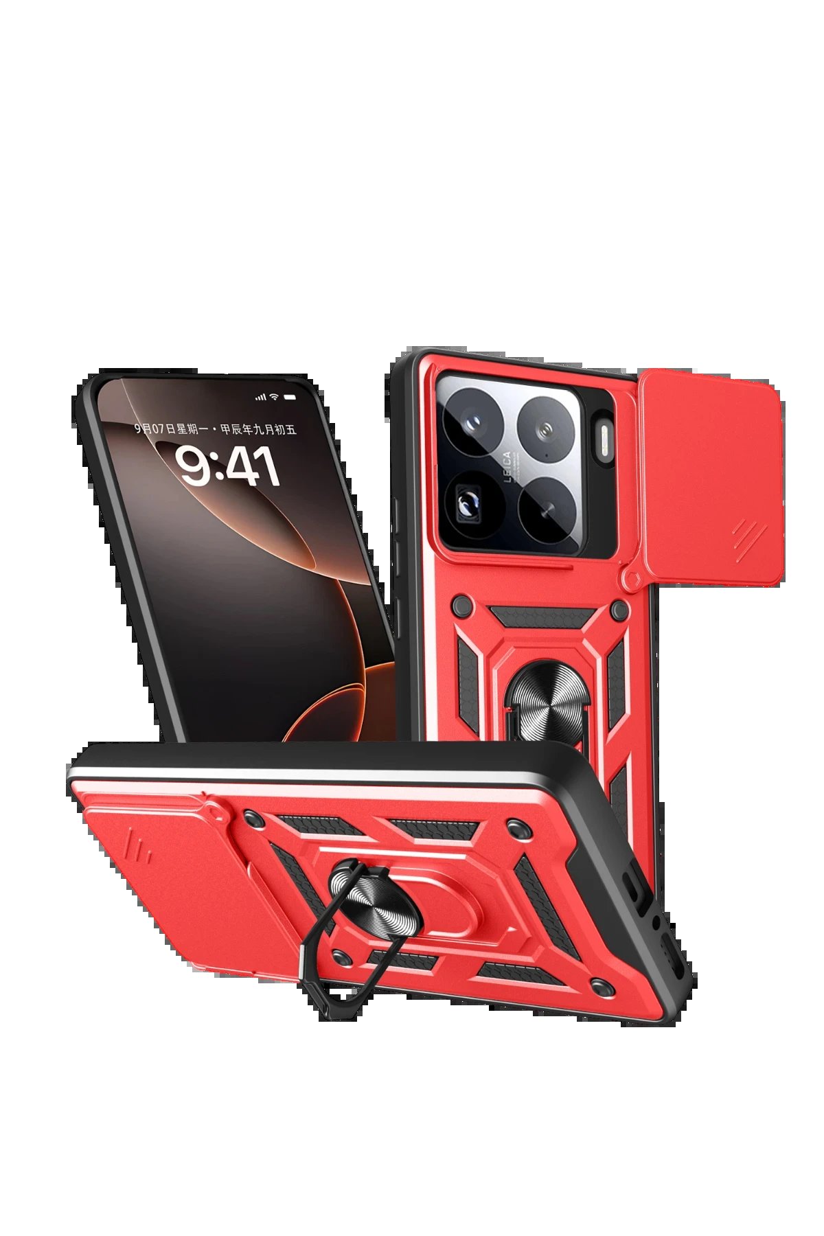 Newface Xiaomi Mi 15 Pro Kılıf Pars Lens Yüzüklü Silikon - Kırmızı