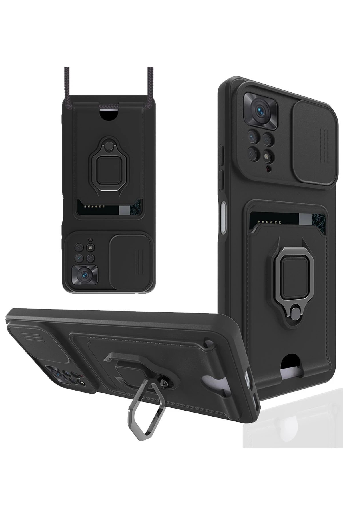 Newface Xiaomi Redmi Note 12 Pro 4G Kılıf Zuma Kartvizitli Yüzüklü Silikon - Siyah