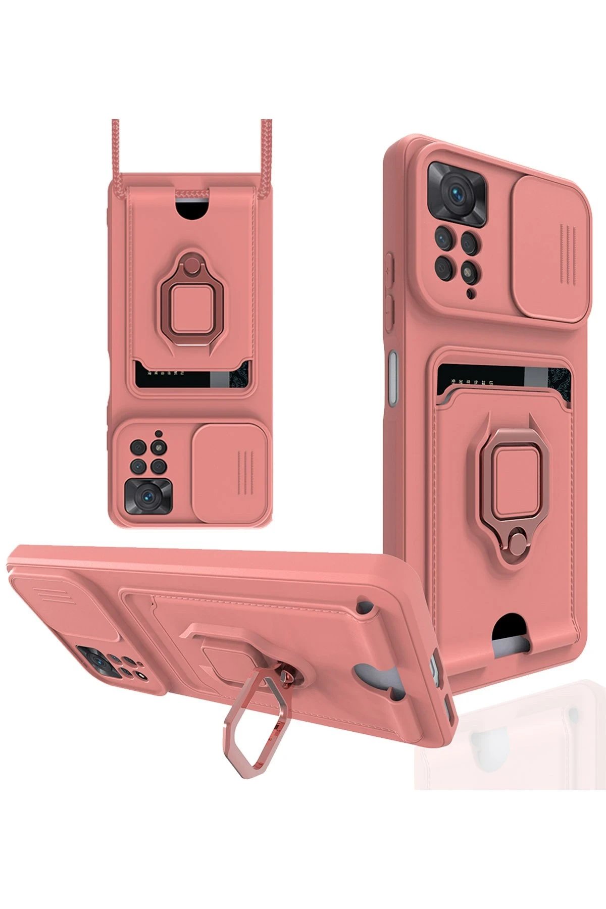 Newface Xiaomi Redmi Note 12 Pro 4G Kılıf Zuma Kartvizitli Yüzüklü Silikon - Pembe